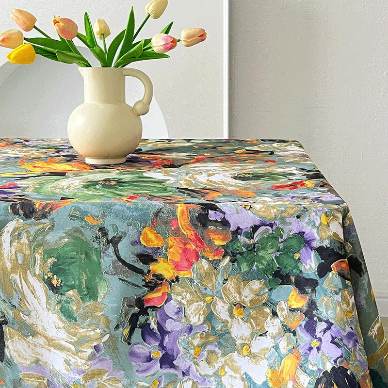 120x120cm Waterproof Oil-proof Tablecloth Oil Painting Floral Pattern Party Table Cover