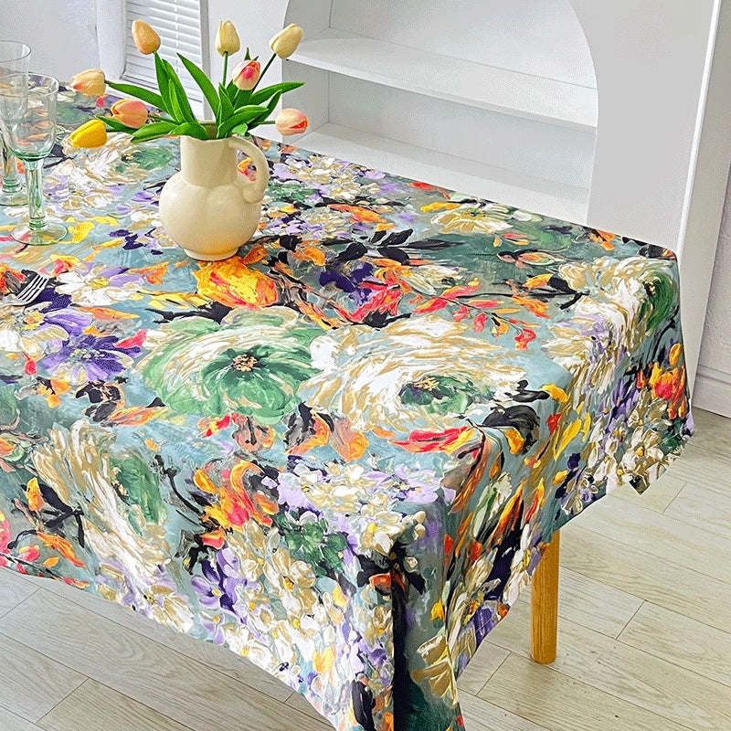 120x120cm Waterproof Oil-proof Tablecloth Oil Painting Floral Pattern Party Table Cover