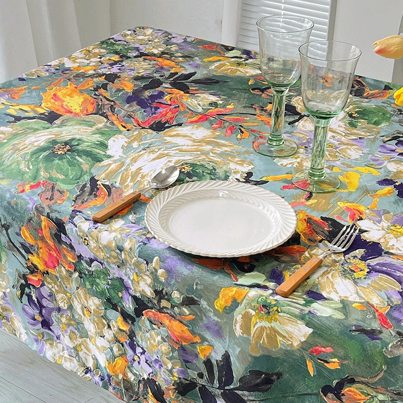 120x120cm Waterproof Oil-proof Tablecloth Oil Painting Floral Pattern Party Table Cover