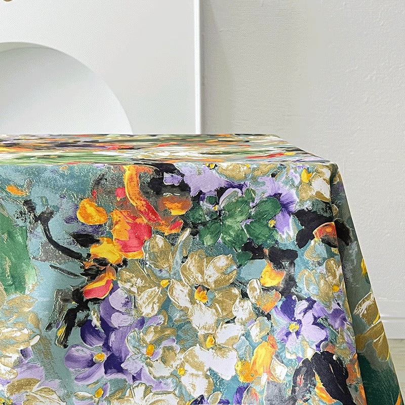 120x120cm Waterproof Oil-proof Tablecloth Oil Painting Floral Pattern Party Table Cover