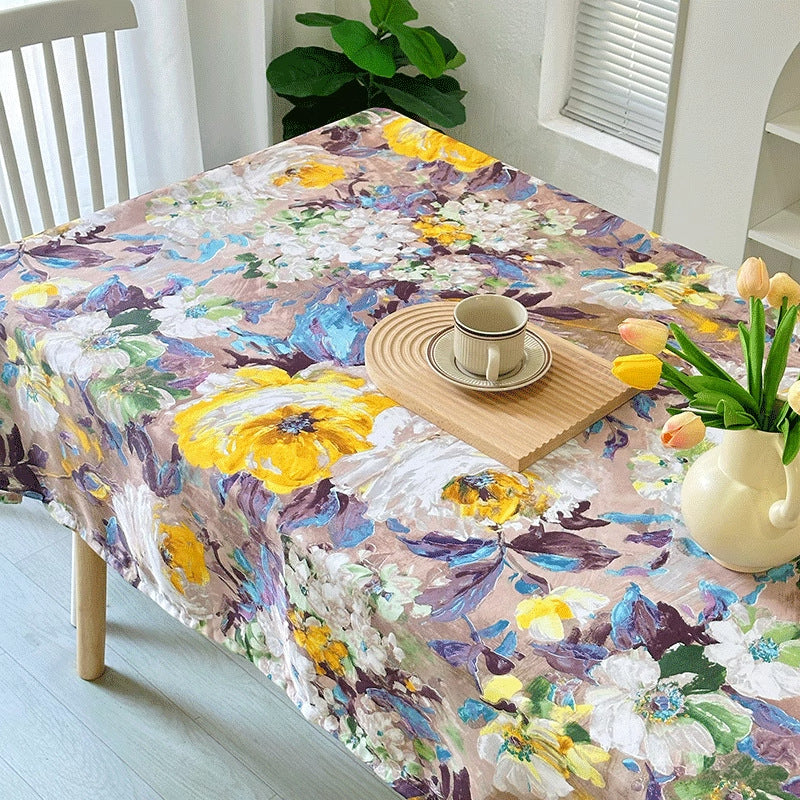 120x120cm Waterproof Oil-proof Tablecloth Oil Painting Floral Pattern Party Table Cover