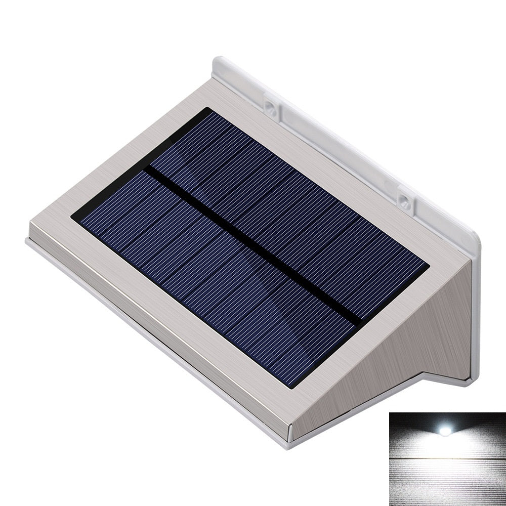 YH0609-PIR Solar-Powered Motion Sensor LED Wall Light Stainless Steel Patio Outdoor Perimeter Courtyard Lamp