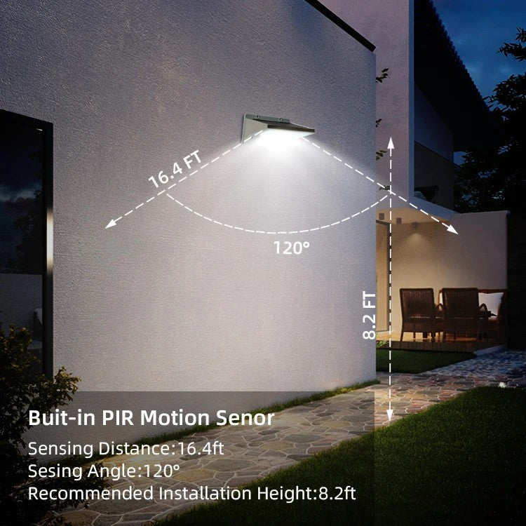 YH0609-PIR Solar-Powered Motion Sensor LED Wall Light Stainless Steel Patio Outdoor Perimeter Courtyard Lamp