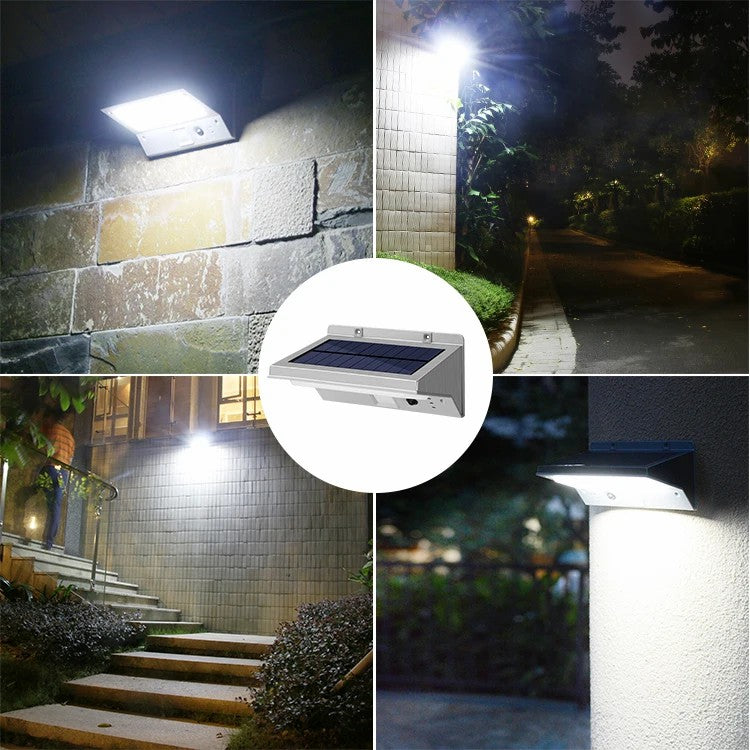 YH0609-PIR Solar-Powered Motion Sensor LED Wall Light Stainless Steel Patio Outdoor Perimeter Courtyard Lamp