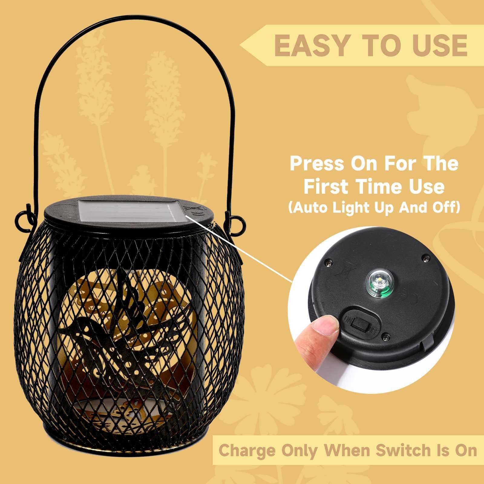 Iron Solar LED Light Hollow-Out Lamp Waterproof Garden Hanging Projection Light (CE RoHS FCC)