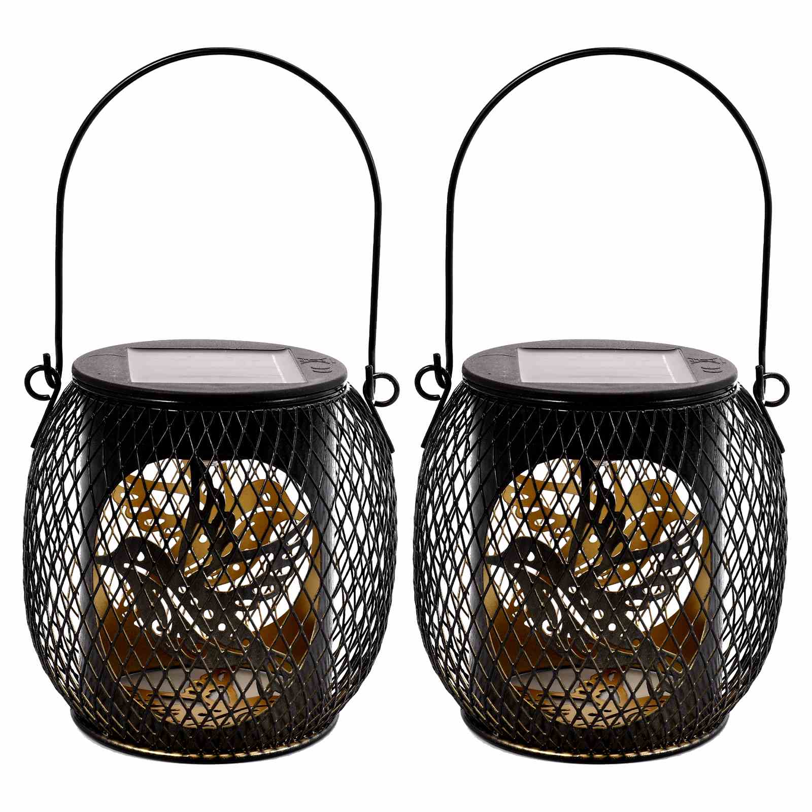 2PCS Waterproof Garden Iron Solar LED Lights Hollow-Out Lamps Hanging Projection Lights (CE RoHS FCC)