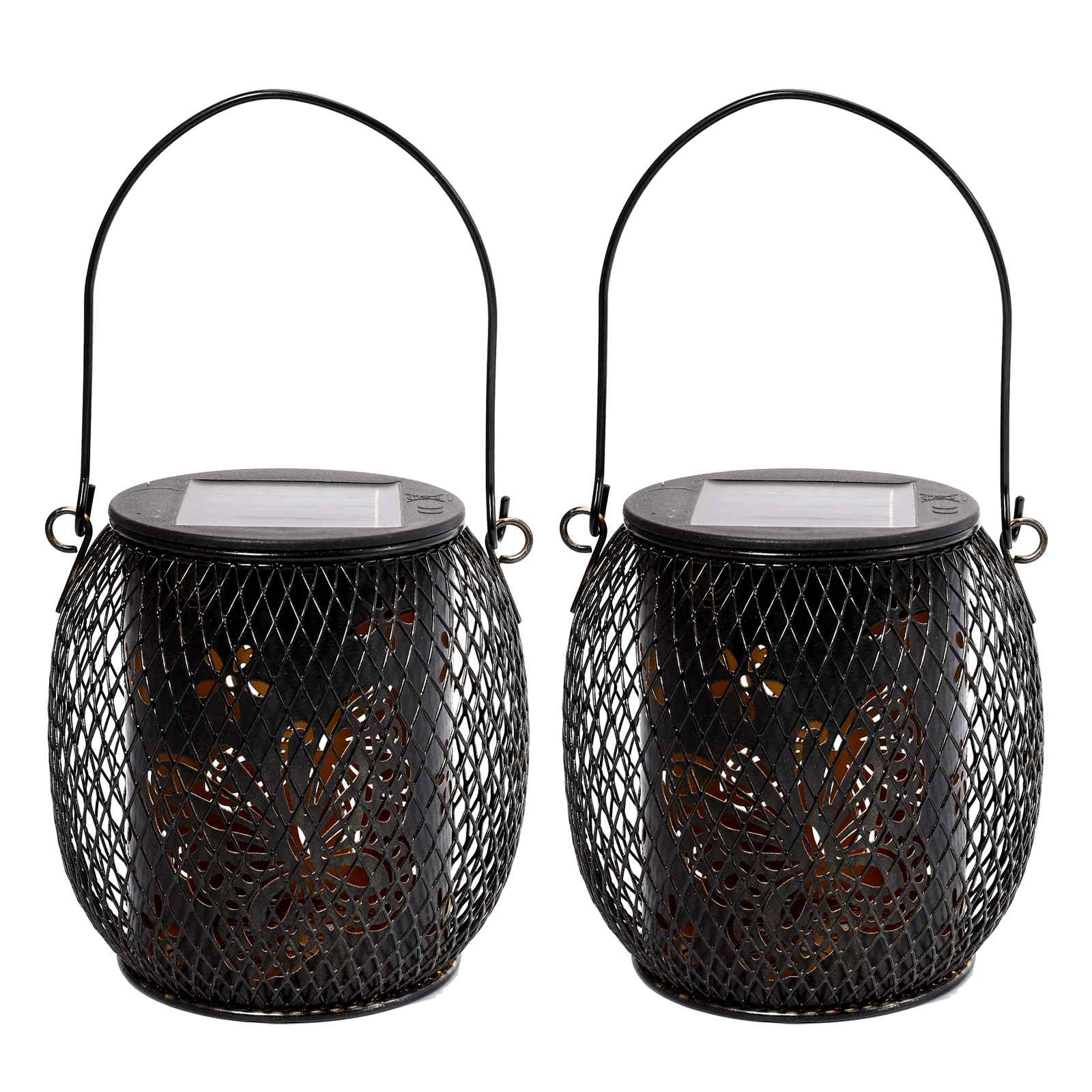 2PCS Waterproof Garden Iron Solar LED Lights Hollow-Out Lamps Hanging Projection Lights (CE RoHS FCC)