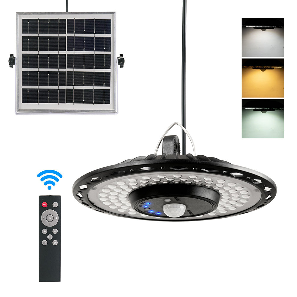 Solar Pendant Light with Remote Control 1200LM 180LED Wall Light for Balcony Garage Garden White Light+Warm Light