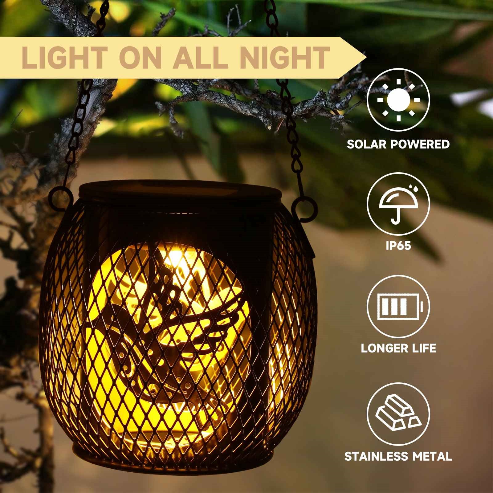 TY-HD01 Iron Projection Light Patio Solar Light Hollow-Out Hanging Lamp