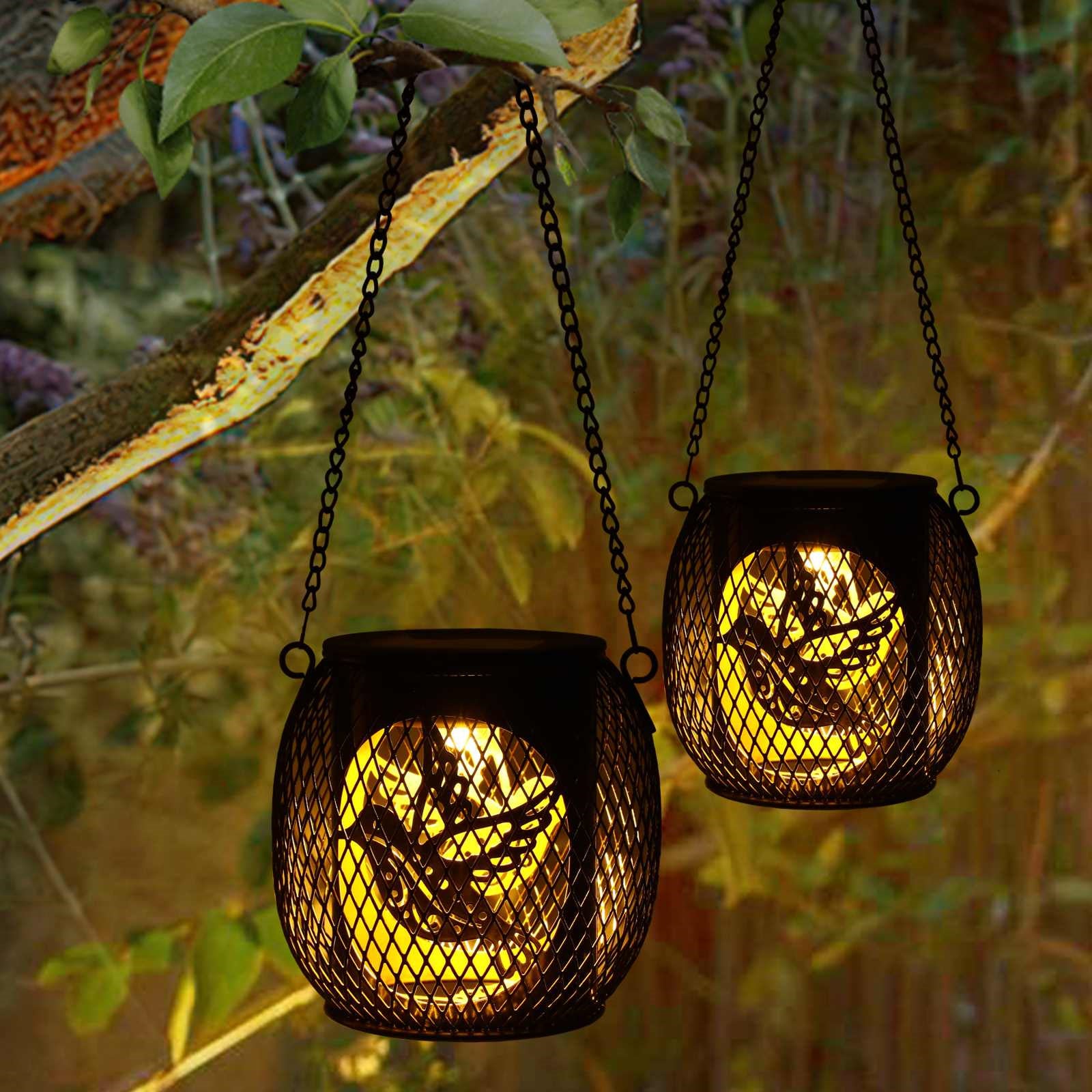TY-HD01 Iron Projection Light Patio Solar Light Hollow-Out Hanging Lamp