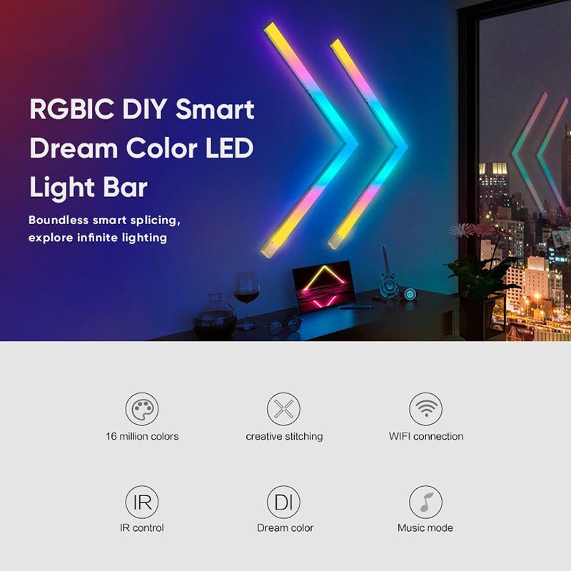 FWWSA8-23-9 9PCS WiFi Smart LED Wall Light Bar DIY RGBIC Color Changing Lamp Decor - EU Plug