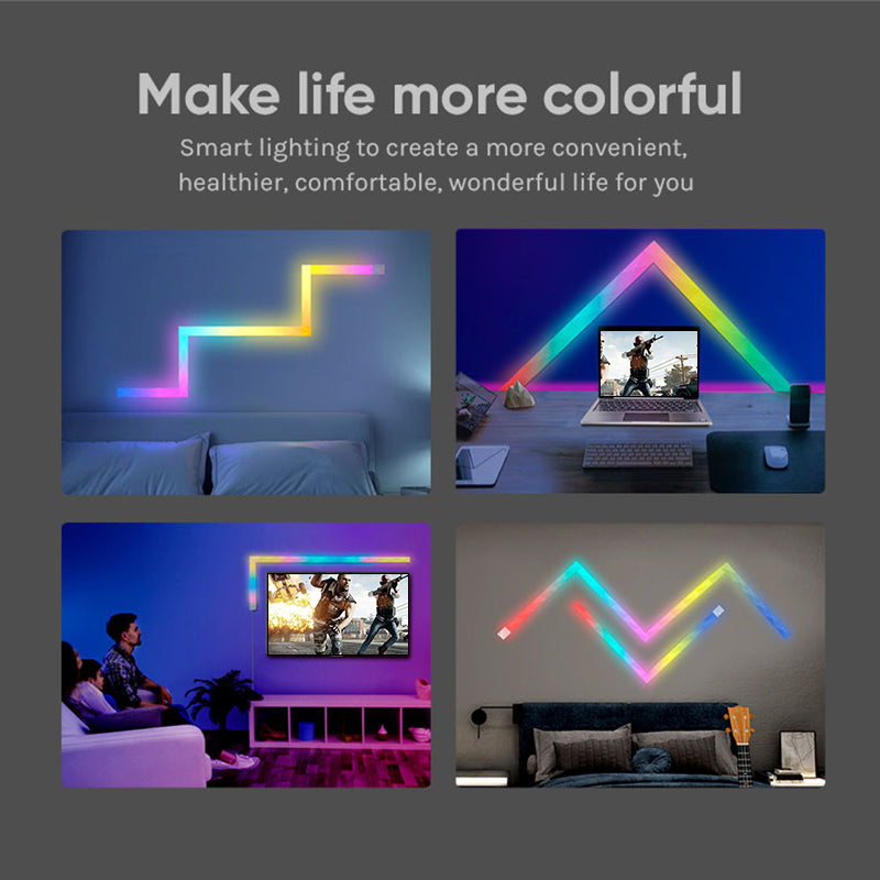 FWWSA8-23-9 9PCS WiFi Smart LED Wall Light Bar DIY RGBIC Color Changing Lamp Decor - EU Plug