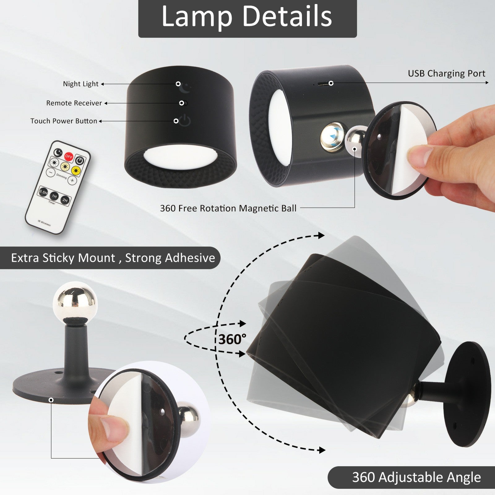 BD01 Multifunctional Dimmable Magnetic LED Wall Lamp with Remote Control