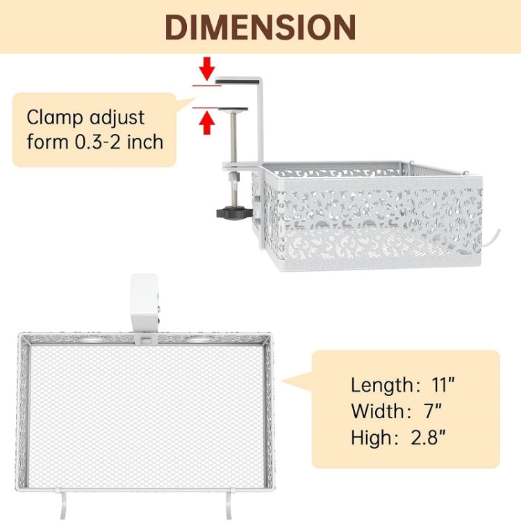 Under Desk Storage Organizer Clamp-On Metal Under Desktop Drawer Basket (Fixed Style)