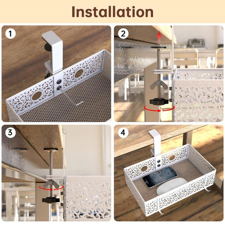 Under Desk Storage Organizer Clamp-On Metal Under Desktop Drawer Basket (Fixed Style)