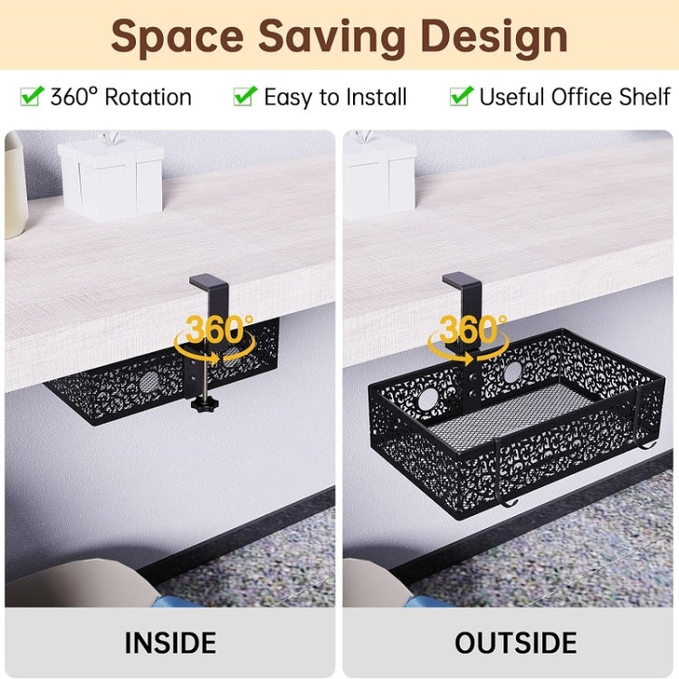 Under Desk Storage Organizer Clamp-On Metal Under Desktop Drawer Basket (Fixed Style)