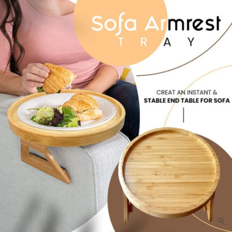 25CM Bamboo Sofa Side Arm Table Foldable Couch Armrest Tray for Drinks Snacks Remote