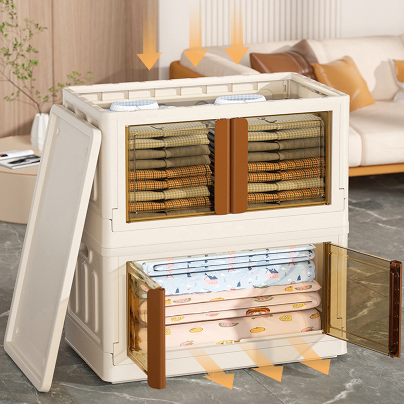 ZY-HE021 32L PP+HIPS Clear Door Folding Storage Box Home Toy Clothes Organizer