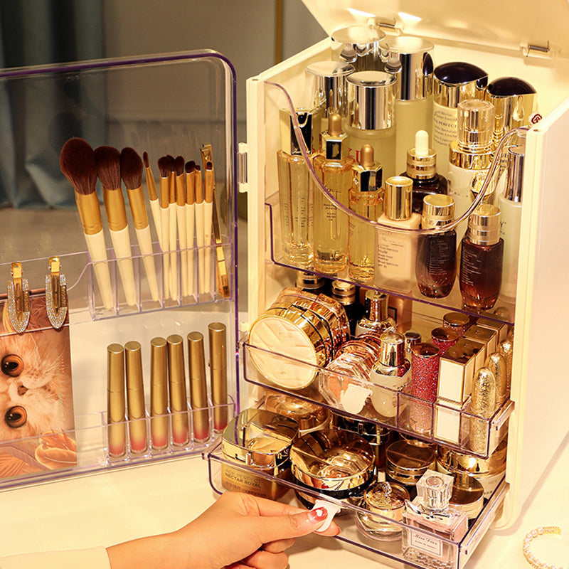 ZY-HZ011 Desktop Cosmetics Storage Box Clear Door Dustproof Makeup Products Organizer