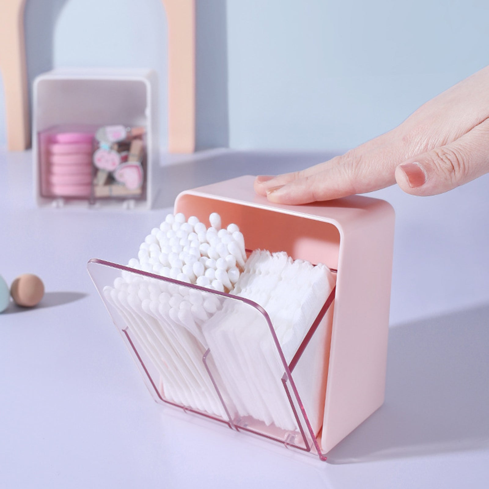 ZY-HZ006 Clear Design ABS Dust-proof Cotton Swab Beauty Sponge Storage Box