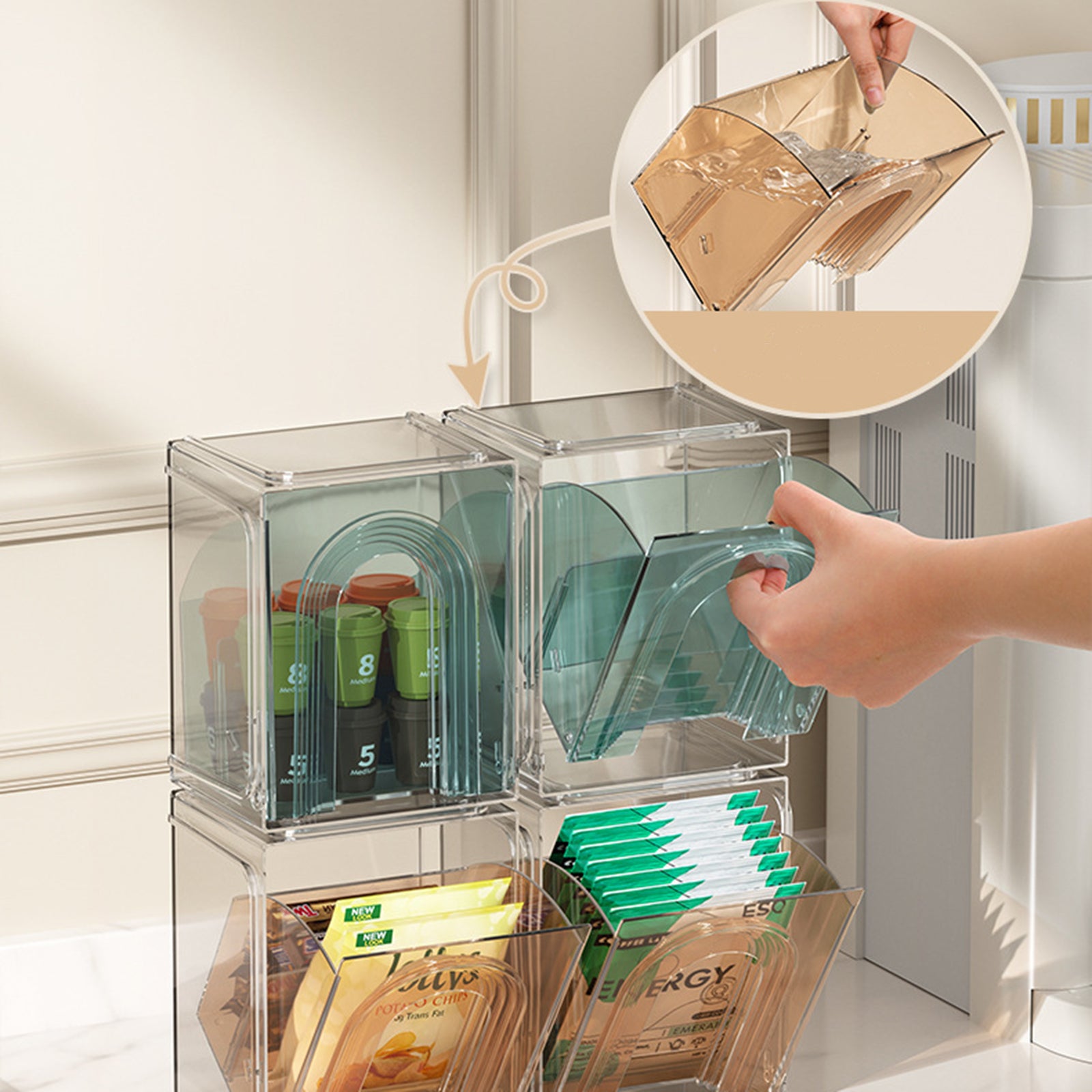 ZY-HZ013 Kitchen Pantry PS Plastic Storage Rack Transparent Detachable Organizer Storage Box