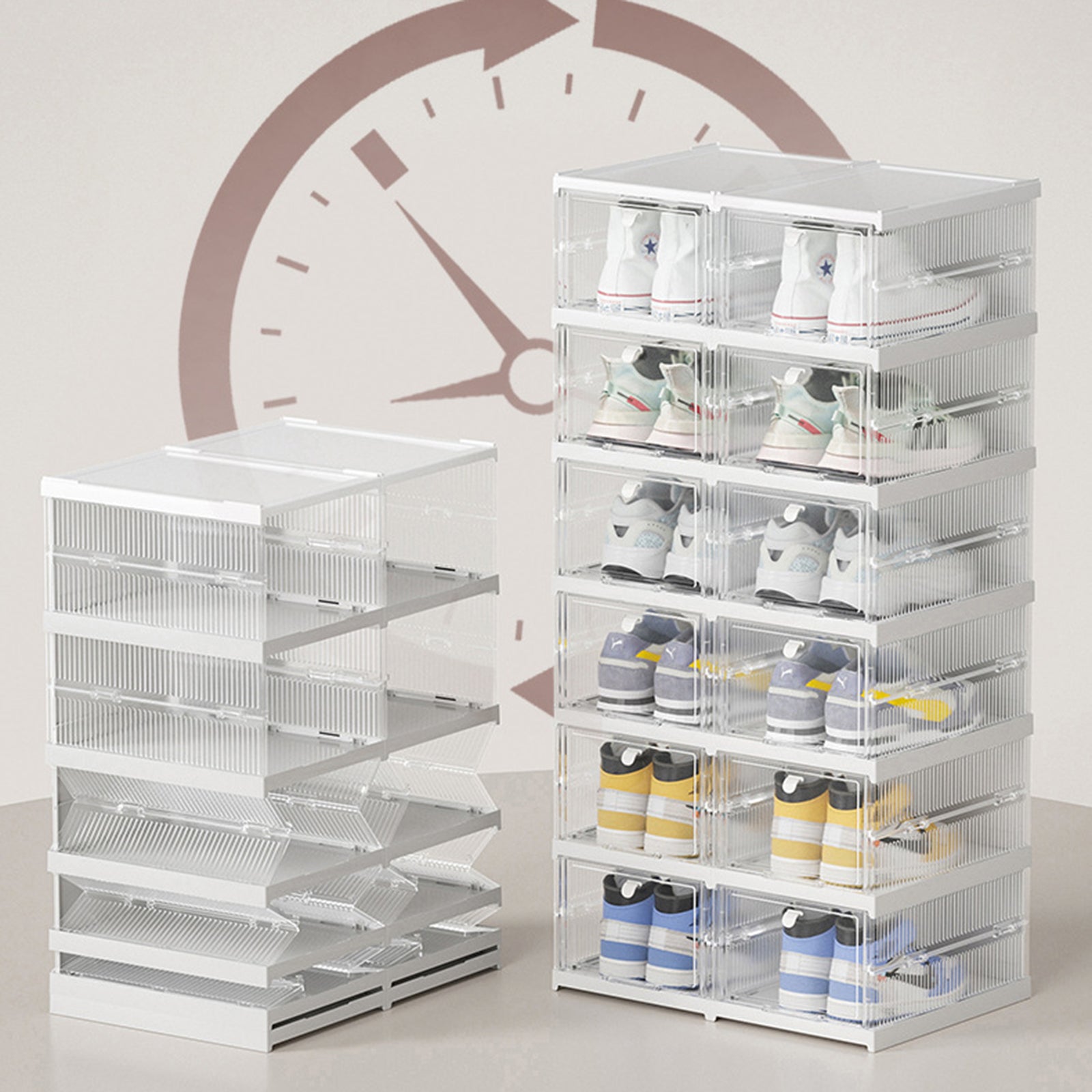 ZY-DF018 Transparent Three Tier Stackable Foldable Plastic Shoe Storage Box
