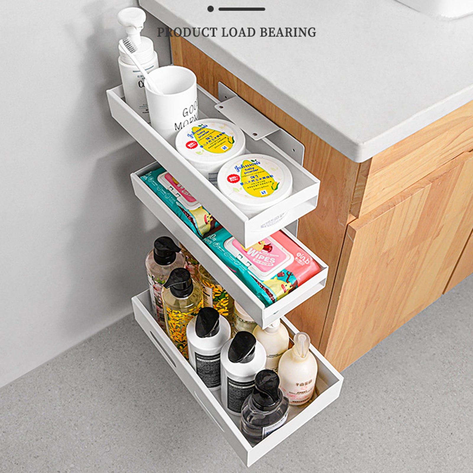 Size S Wall-Mounted Kitchen Organizer Sliding Storage Box Carbon Steel Organizer 35x12.5x5cm