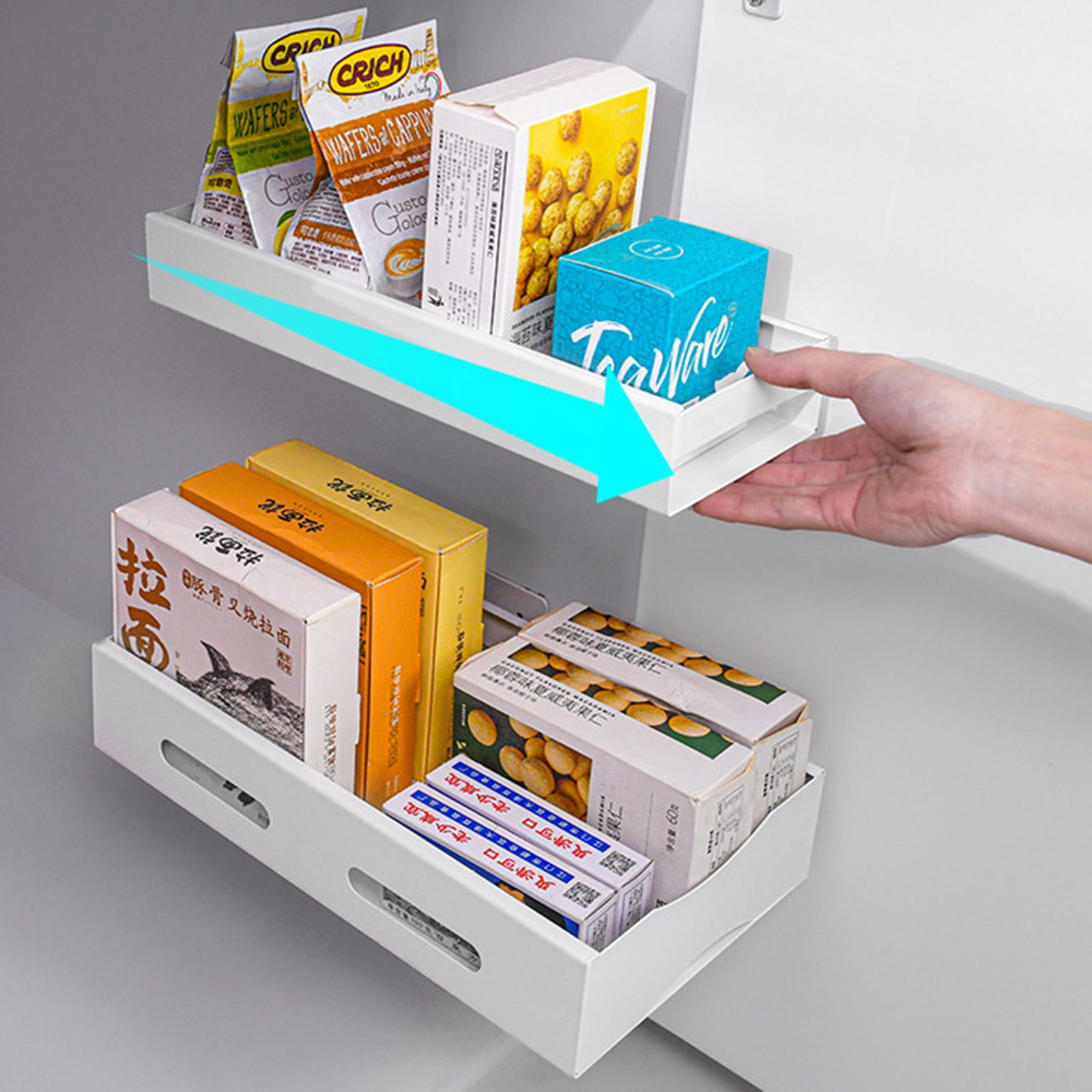 Size S Wall-Mounted Kitchen Organizer Sliding Storage Box Carbon Steel Organizer 35x12.5x5cm