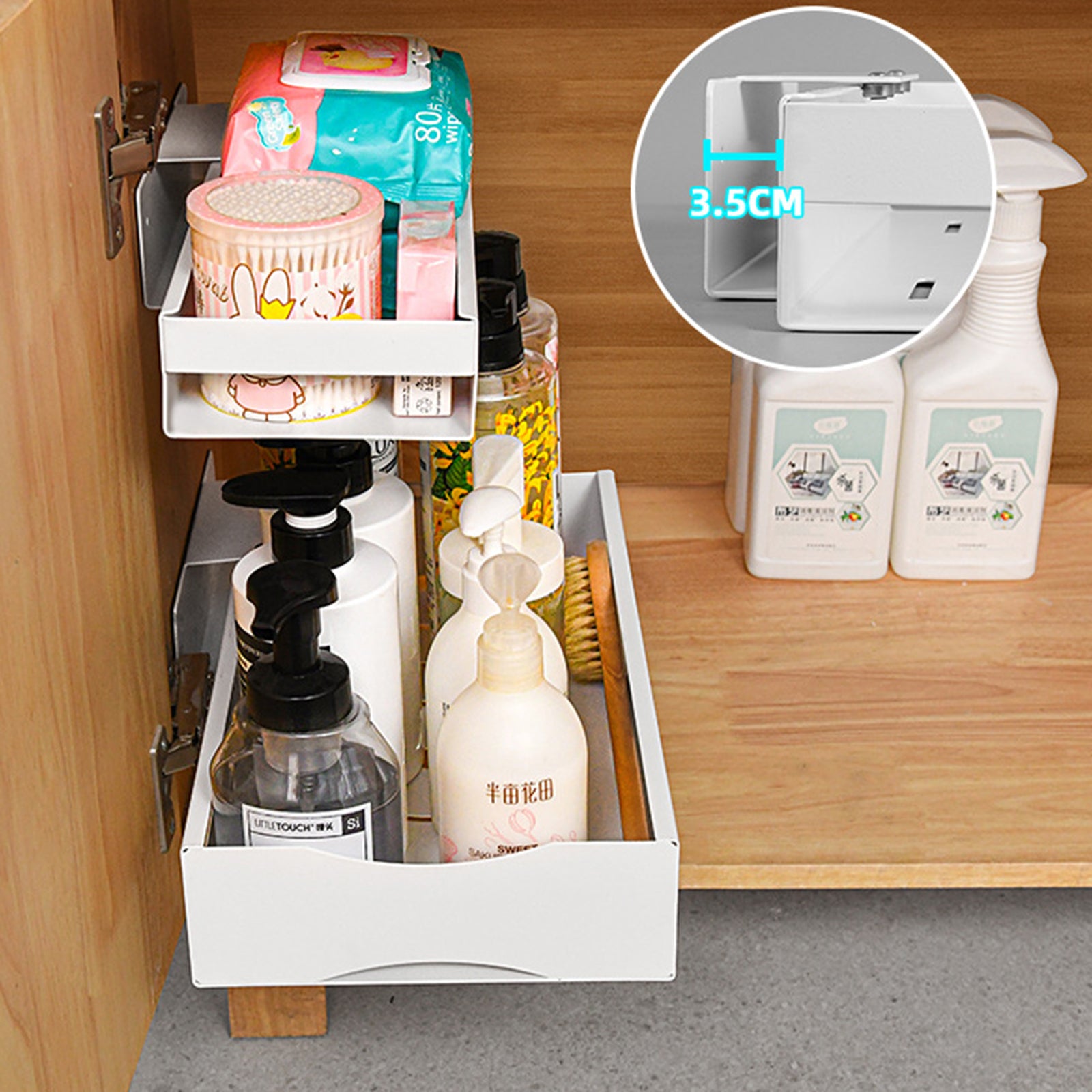 Size S Wall-Mounted Kitchen Organizer Sliding Storage Box Carbon Steel Organizer 35x12.5x5cm