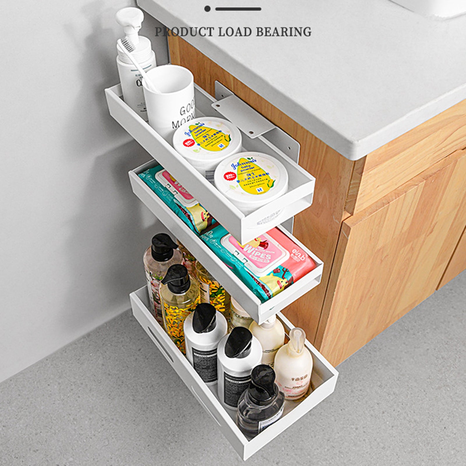 Carbon Steel Kitchen Organizer Wall-mounted Sliding Storage Box Size L