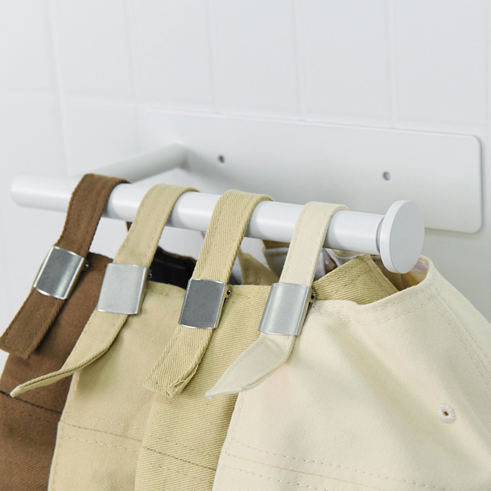 Drill Free Wall-Mounted Carbon Steel Adhesive Telescopic Hat Organizer Rack