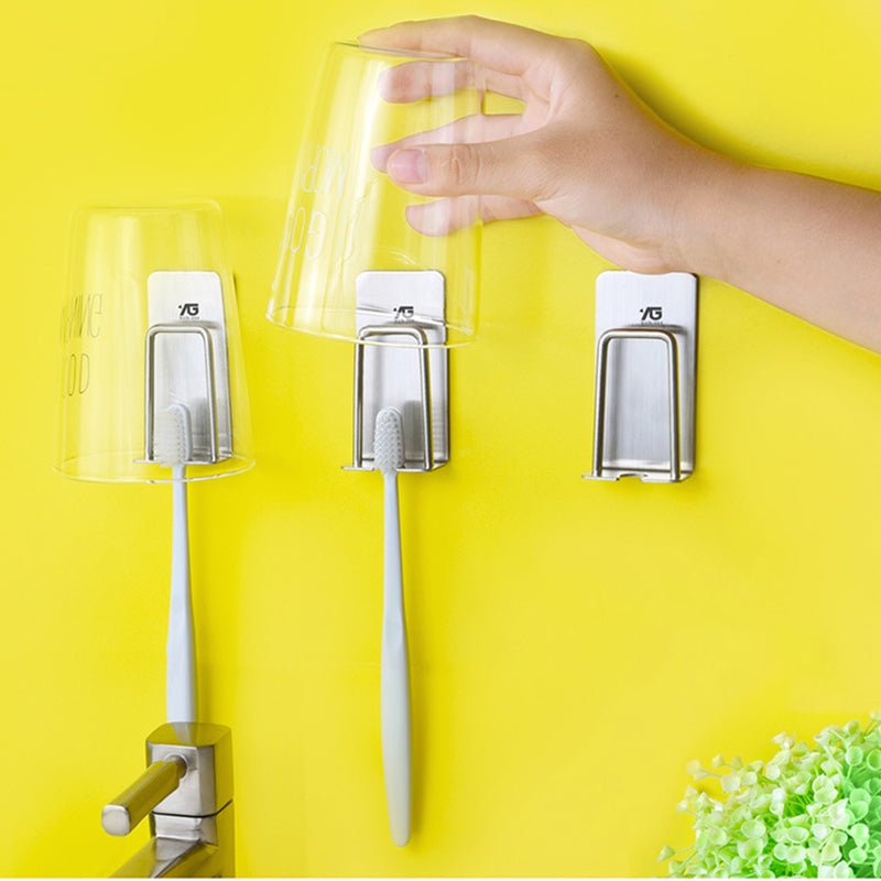 304 Stainless Steel Wall-Mounted Toothbrush Rinse Cup Holder Storage Rack