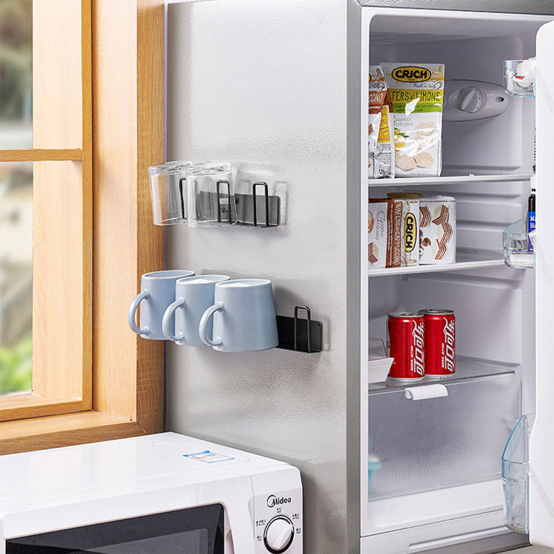 4-Hook Carbon Steel Organizer Rack Drill Free Wall Mounted Cup Holder