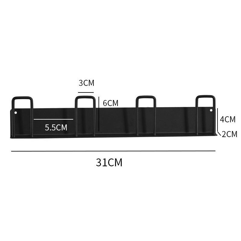 4-Hook Carbon Steel Organizer Rack Drill Free Wall Mounted Cup Holder