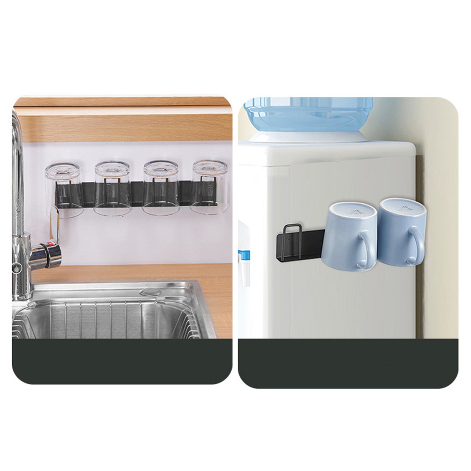 Drill Free 3-Hook Carbon Steel Wall Mounted Cup Holder Organizer Rack