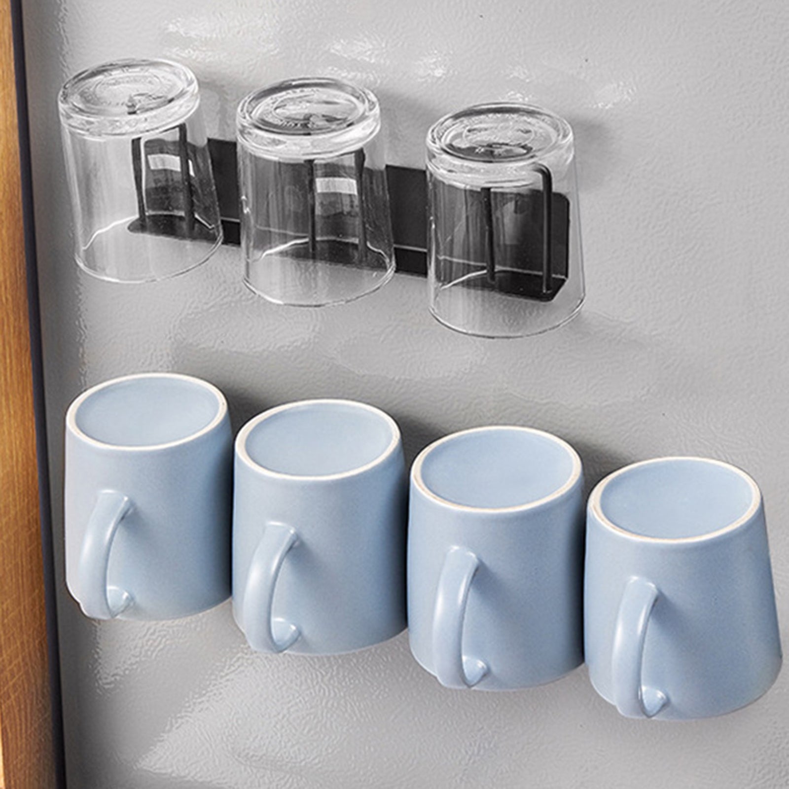 Drill Free 3-Hook Carbon Steel Wall Mounted Cup Holder Organizer Rack