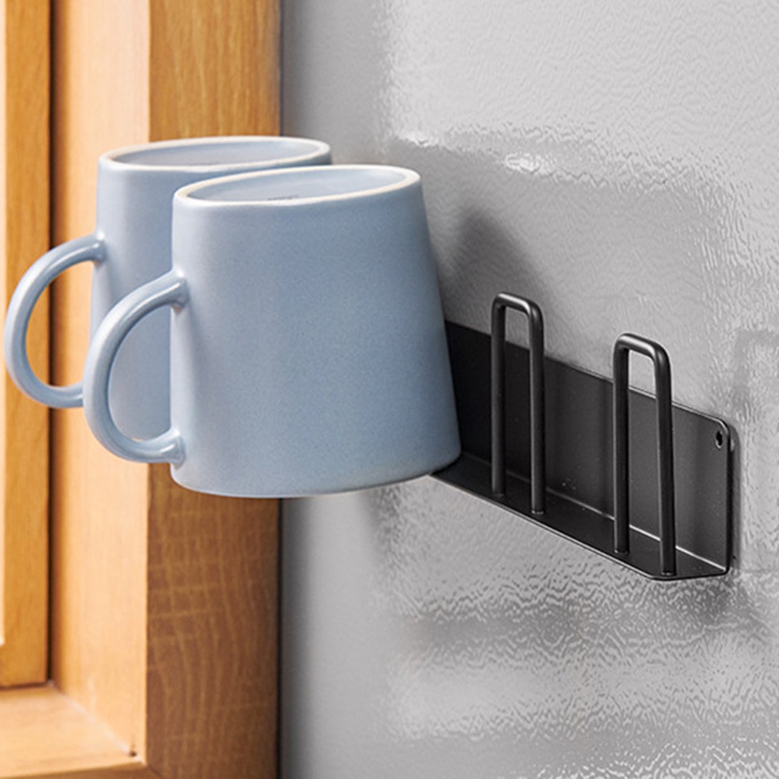 Drill Free 3-Hook Carbon Steel Wall Mounted Cup Holder Organizer Rack