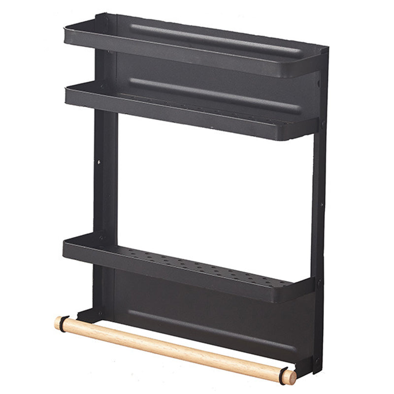 Fridge Magnetic Folding Carbon Steel Storage Rack with Wooden Rod Size S