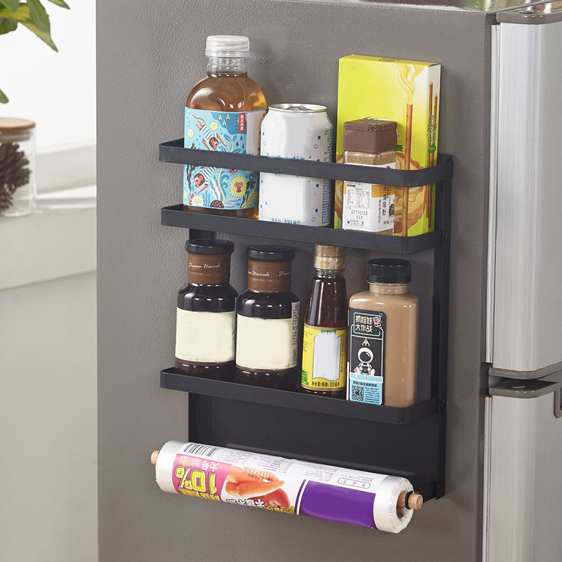 Fridge Magnetic Folding Carbon Steel Storage Rack with Wooden Rod Size S