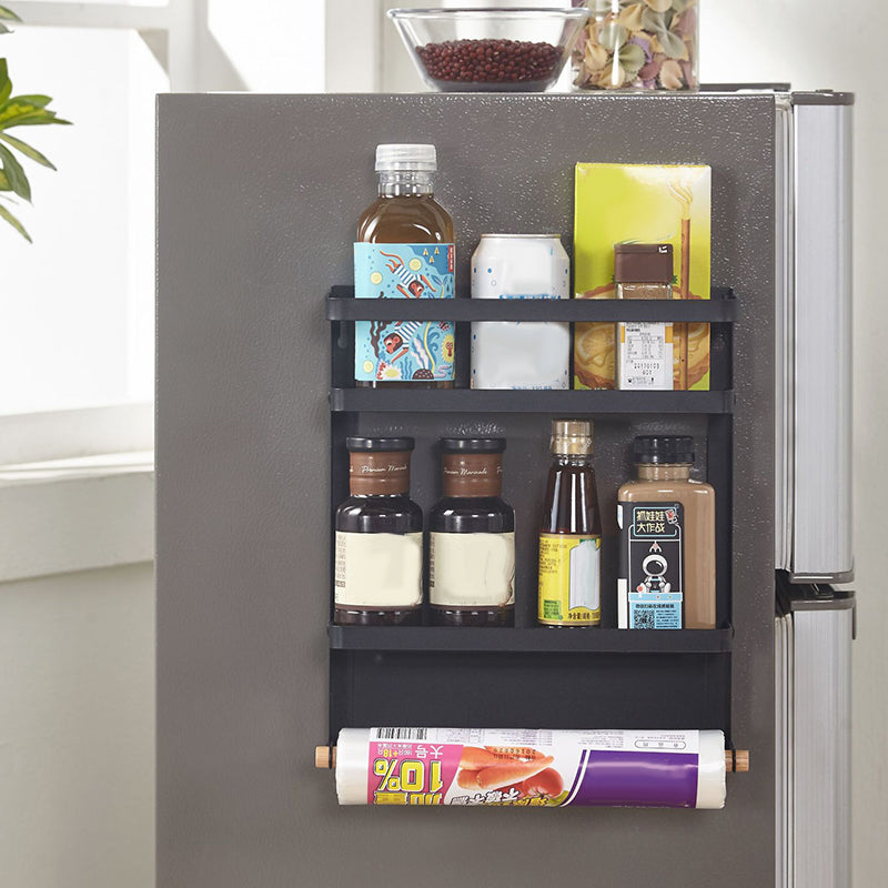 Fridge Magnetic Folding Carbon Steel Storage Rack with Wooden Rod Size S