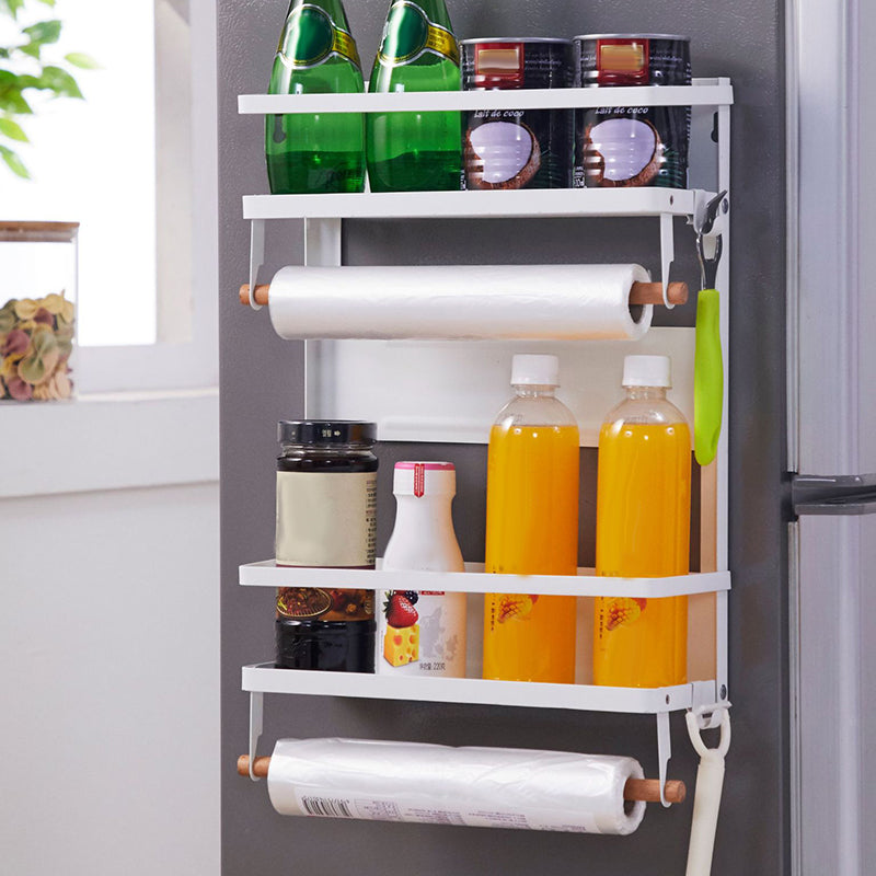 Carbon Steel Storage Rack Fridge Magnetic Folding Shelf with Wooden Rod Size L