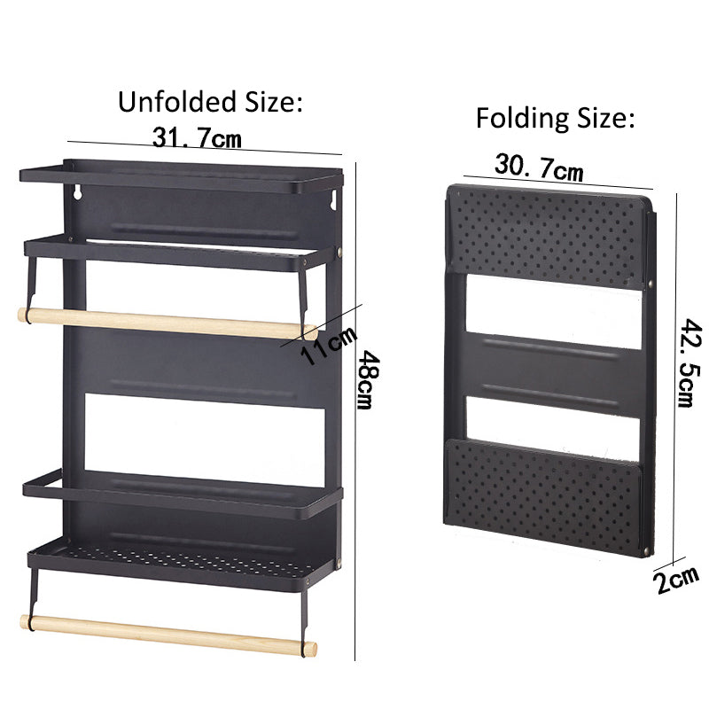 Carbon Steel Storage Rack Fridge Magnetic Folding Shelf with Wooden Rod Size L