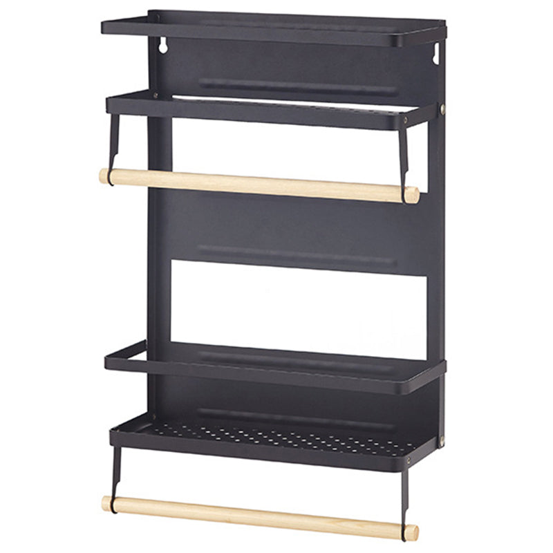 Carbon Steel Storage Rack Fridge Magnetic Folding Shelf with Wooden Rod Size L