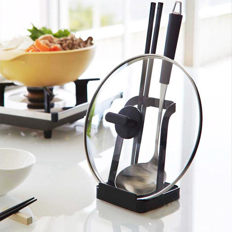 Pot Lid Stand Holder Carbon Steel Kitchen Pan Cover Soup Ladle Storage Rack