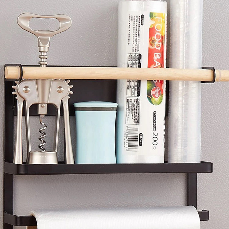 Iron+Wood Magnetic Refrigerator Storage Shelf Kitchen Tools Hanging Storage Rack
