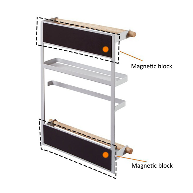 Iron+Wood Magnetic Refrigerator Storage Shelf Kitchen Tools Hanging Storage Rack