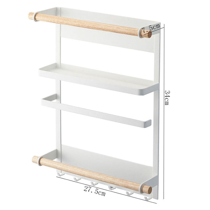 Iron+Wood Magnetic Refrigerator Storage Shelf Kitchen Tools Hanging Storage Rack