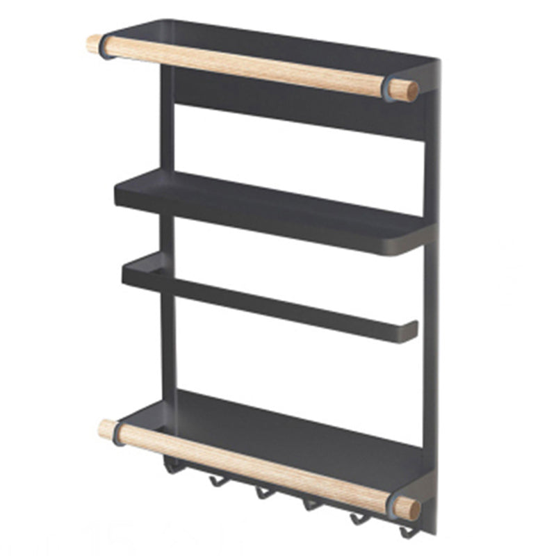 Iron+Wood Magnetic Refrigerator Storage Shelf Kitchen Tools Hanging Storage Rack