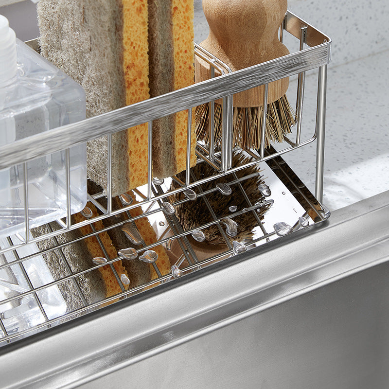 304 Stainless Steel Kitchen Sink Drain Rack Sponge Brush Holder Storage Rack