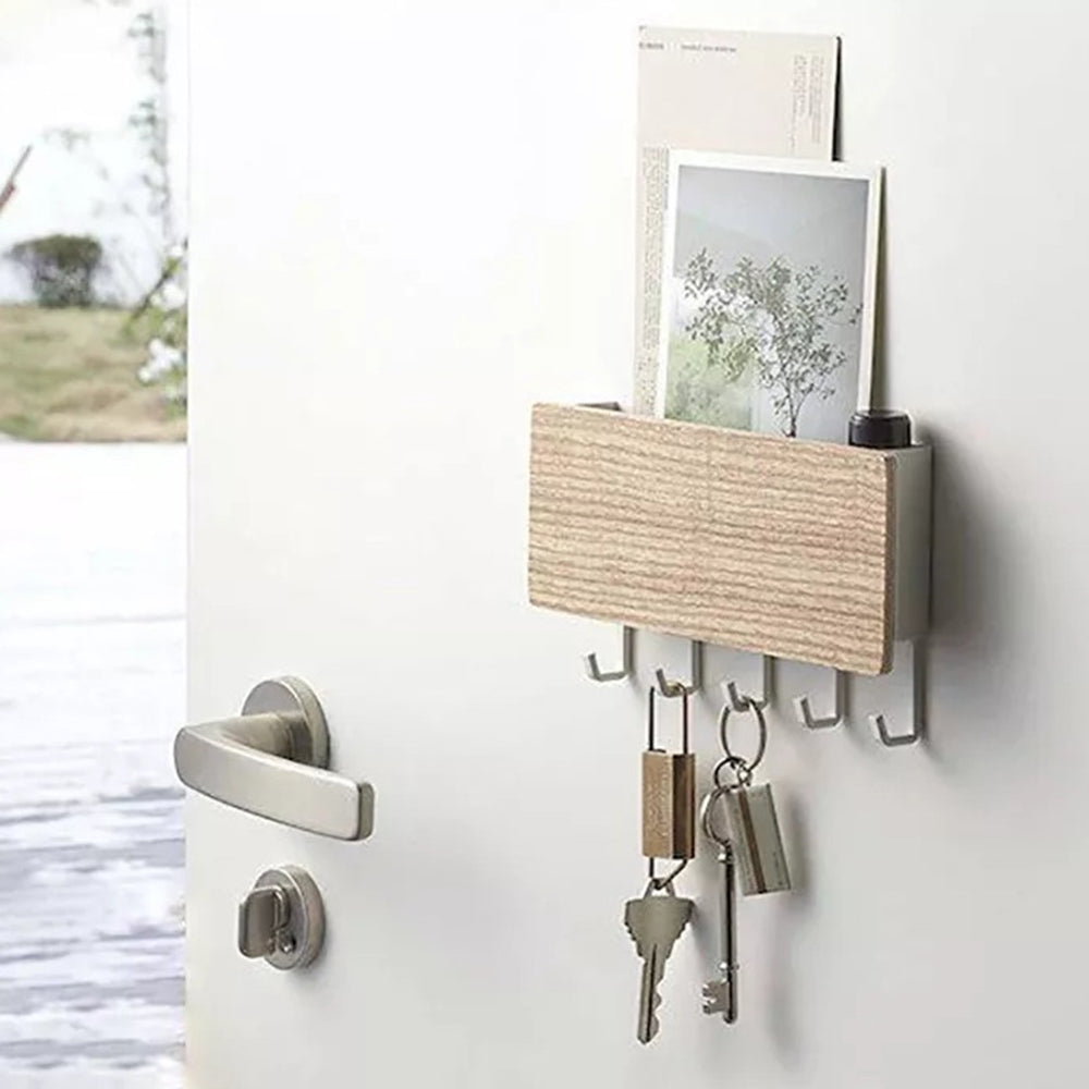 5-Hook Design Wall-mounted Home Entryway Key Hanging Shelf Sundries Storage Rack